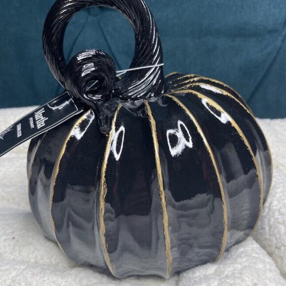⁀➷ MARTHA STEWART SMALL CERAMIC JACK O LANTERN PUMPKIN BLACK NWT - Picture 3 of 4